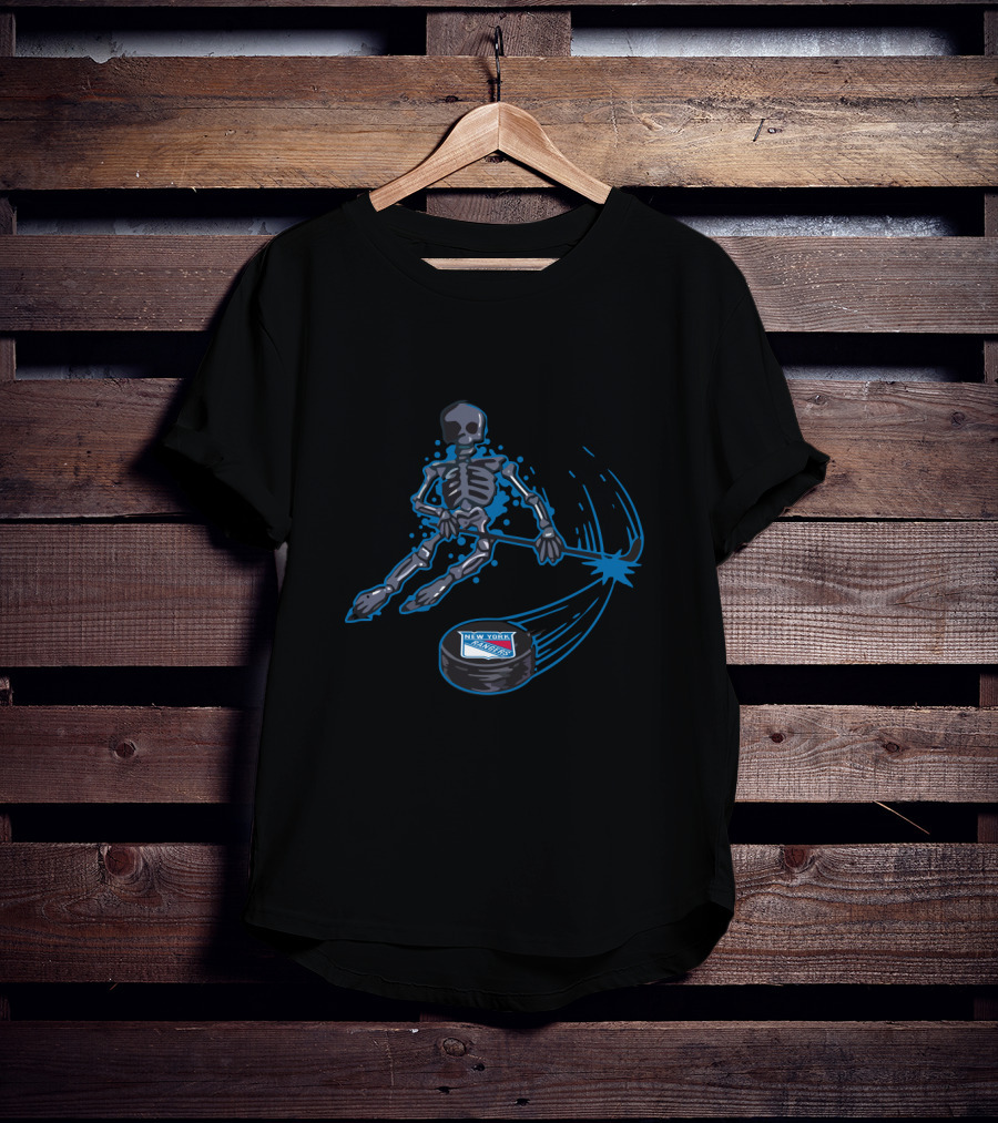 New York Rangers Skeleton Playing Ice Hockey With Puck T-Shirt