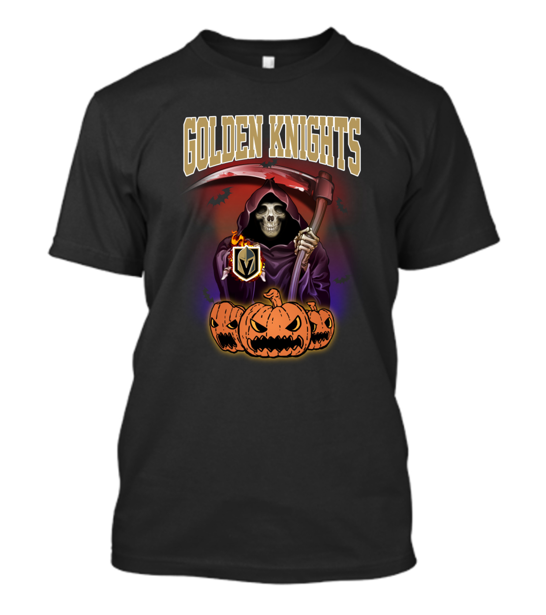 Golden Knights Halloween Grim Reaper With Pumpkins T-Shirt