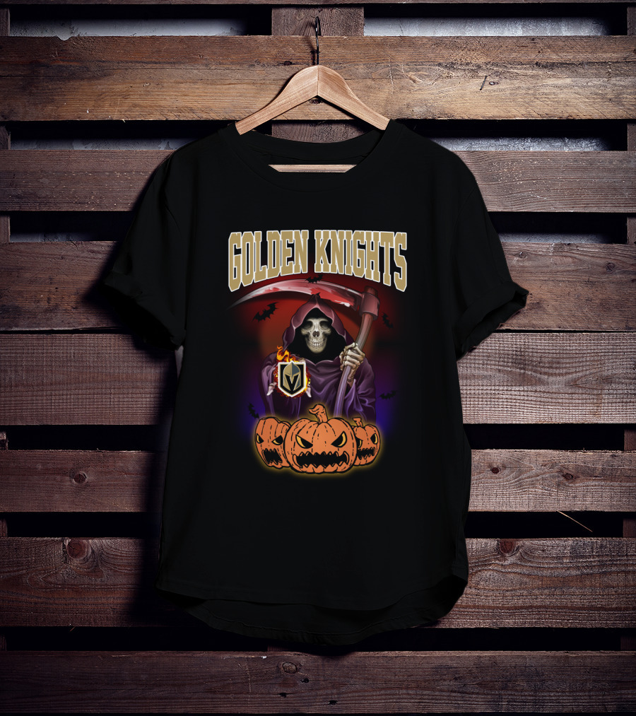 Golden Knights Halloween Grim Reaper With Pumpkins T-Shirt