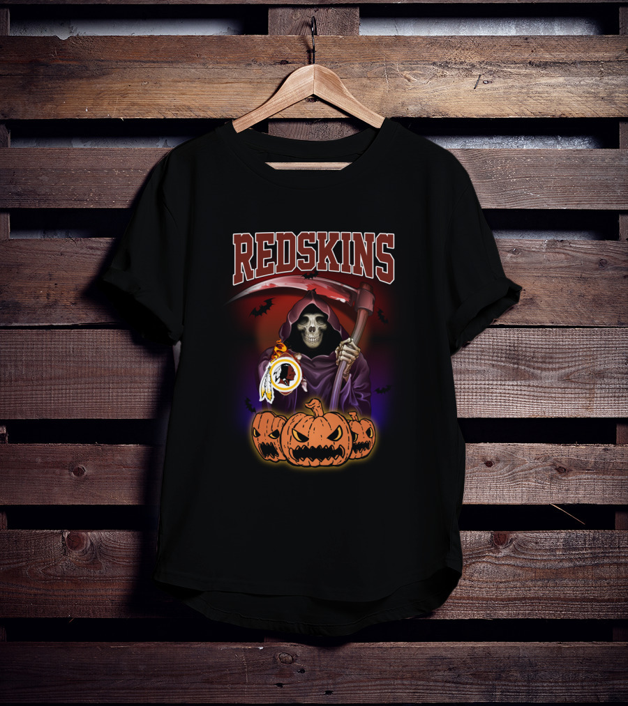 Redskins Halloween Reaper With Pumpkins And Scythe T-Shirt