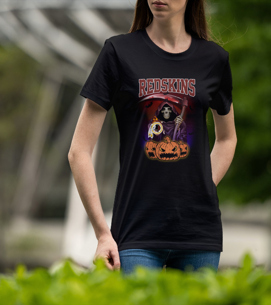 Redskins Halloween Reaper With Pumpkins And Scythe T-Shirt