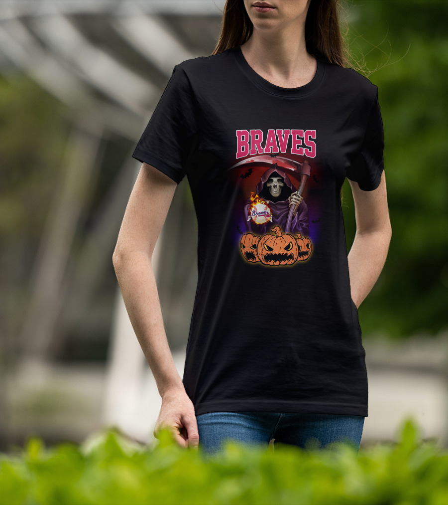 Braves Halloween Reaper With Pumpkins And Scythe T-Shirt