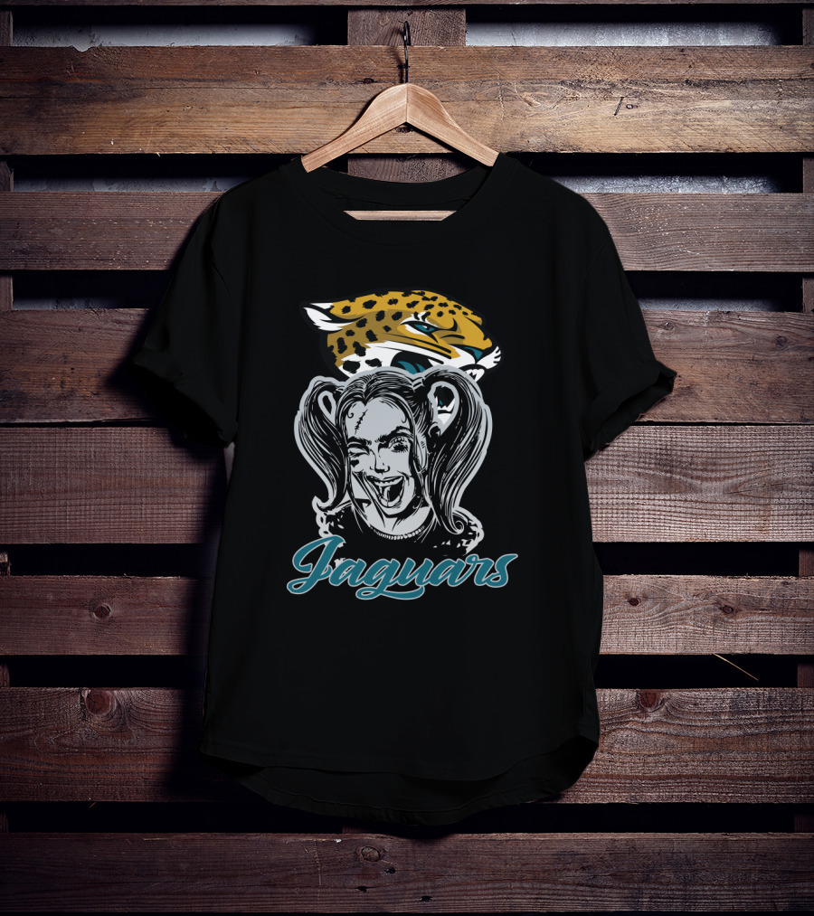 Jaguar Head With Harley Quinn Face And Jaguars T-Shirt