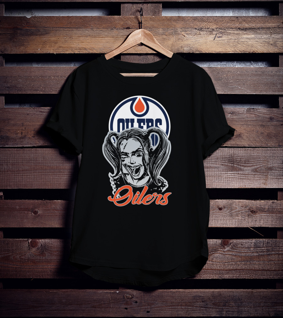 Oilers Fans With Harley Quinn Face And Edmonton Oilers T-Shirt