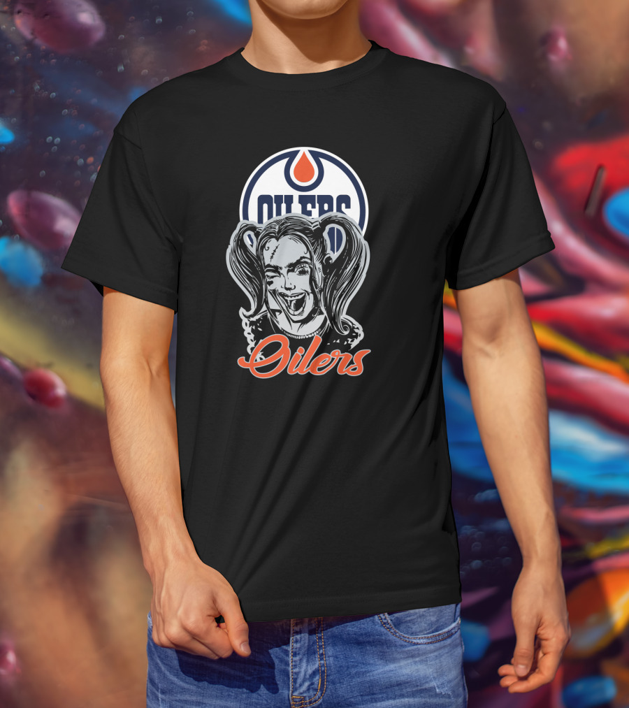 Oilers Fans With Harley Quinn Face And Edmonton Oilers T-Shirt
