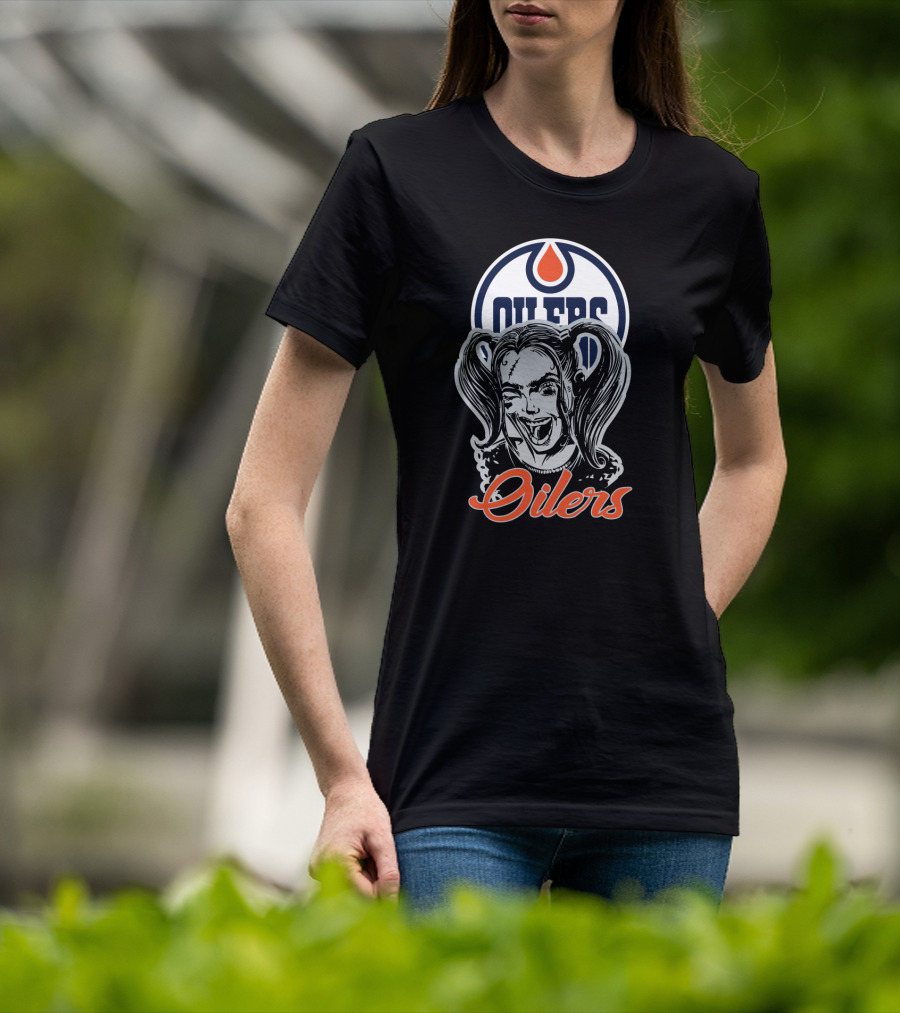 Oilers Fans With Harley Quinn Face And Edmonton Oilers T-Shirt