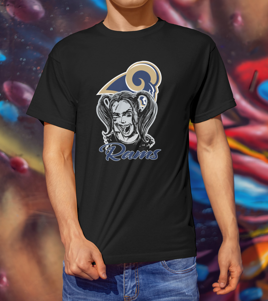 Harley Quinn With Los Angeles Rams Logo Rams Fans T-Shirt