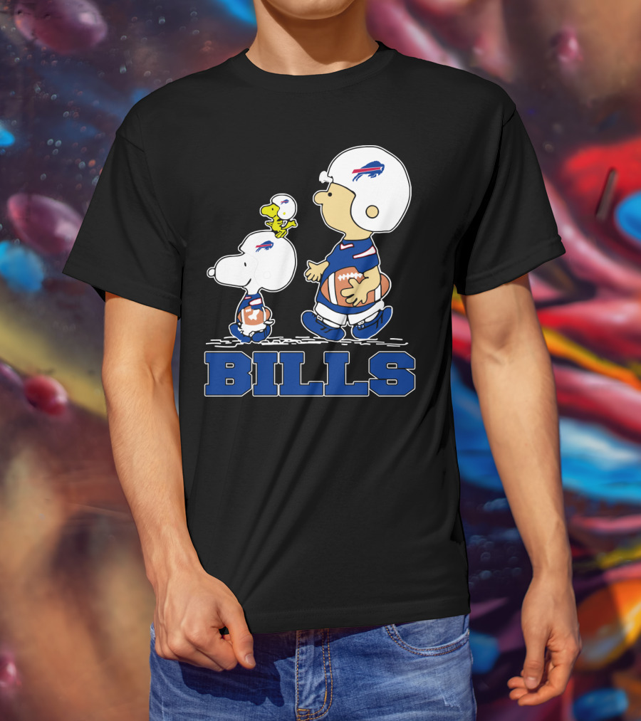 Snoopy Woodstock And Charlie Brown Buffalo Bills Fans Football Helmets T-Shirt