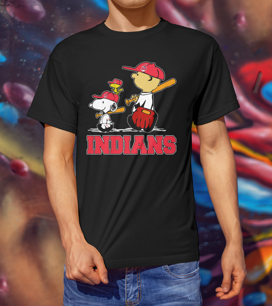 Snoopy Woodstock Cleveland Indians Baseball Fans T-Shirt