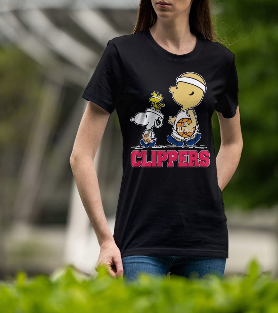 Snoopy And Woodstock Basketball With La Clippers Fans T-Shirt