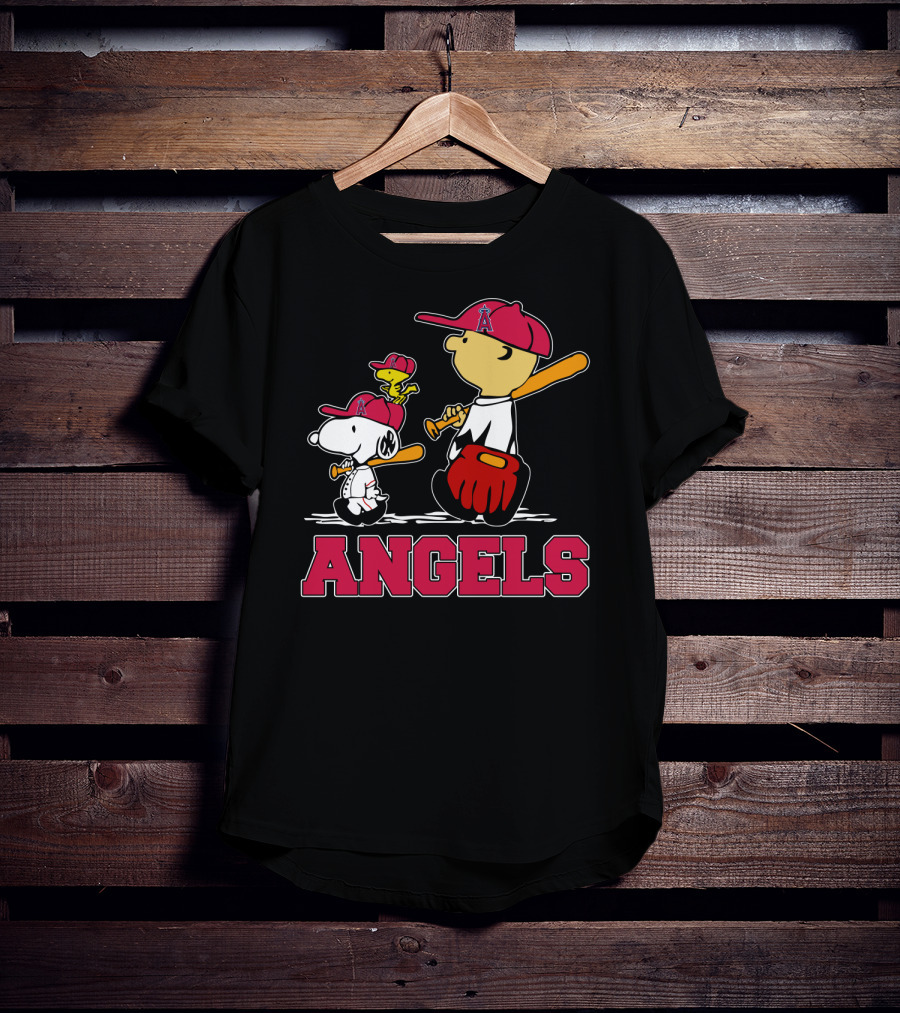 Snoopy Los Angeles Angels Baseball Fans With Woodstock And Bat T-Shirt