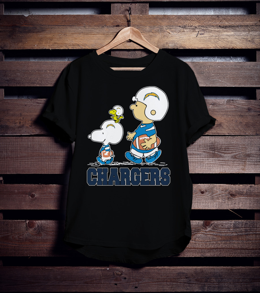 Snoopy And Woodstock With Los Angeles Chargers Football Helmets And Jersey T-Shirt
