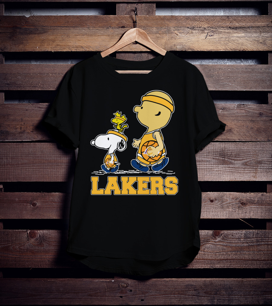 Snoopy And Woodstock With Basketballs For Los Angeles Lakers Fans T-Shirt