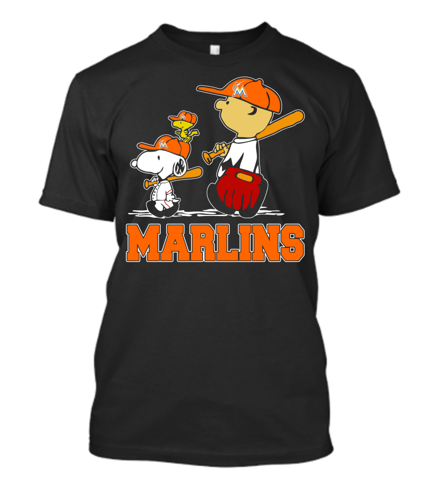 Marlins Snoopy Woodstock And Charlie Brown Baseball Fans T-Shirt