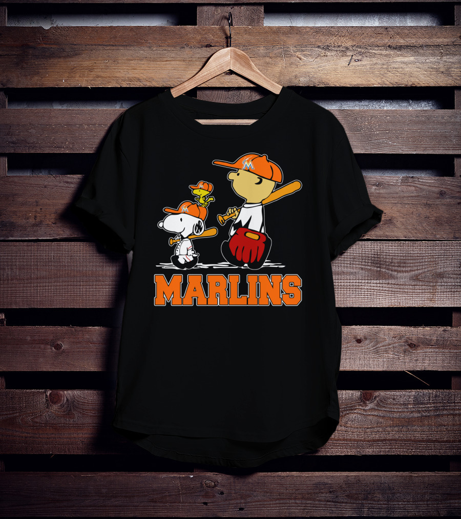 Marlins Snoopy Woodstock And Charlie Brown Baseball Fans T-Shirt