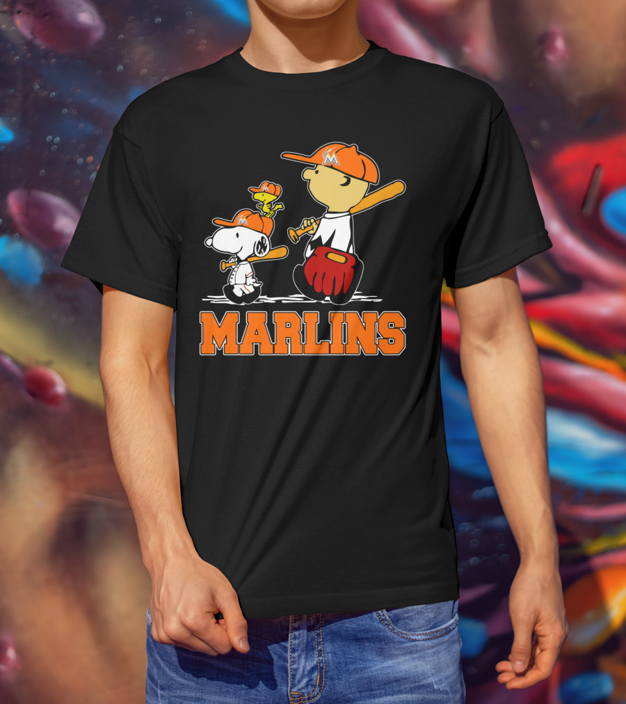 Marlins Snoopy Woodstock And Charlie Brown Baseball Fans T-Shirt
