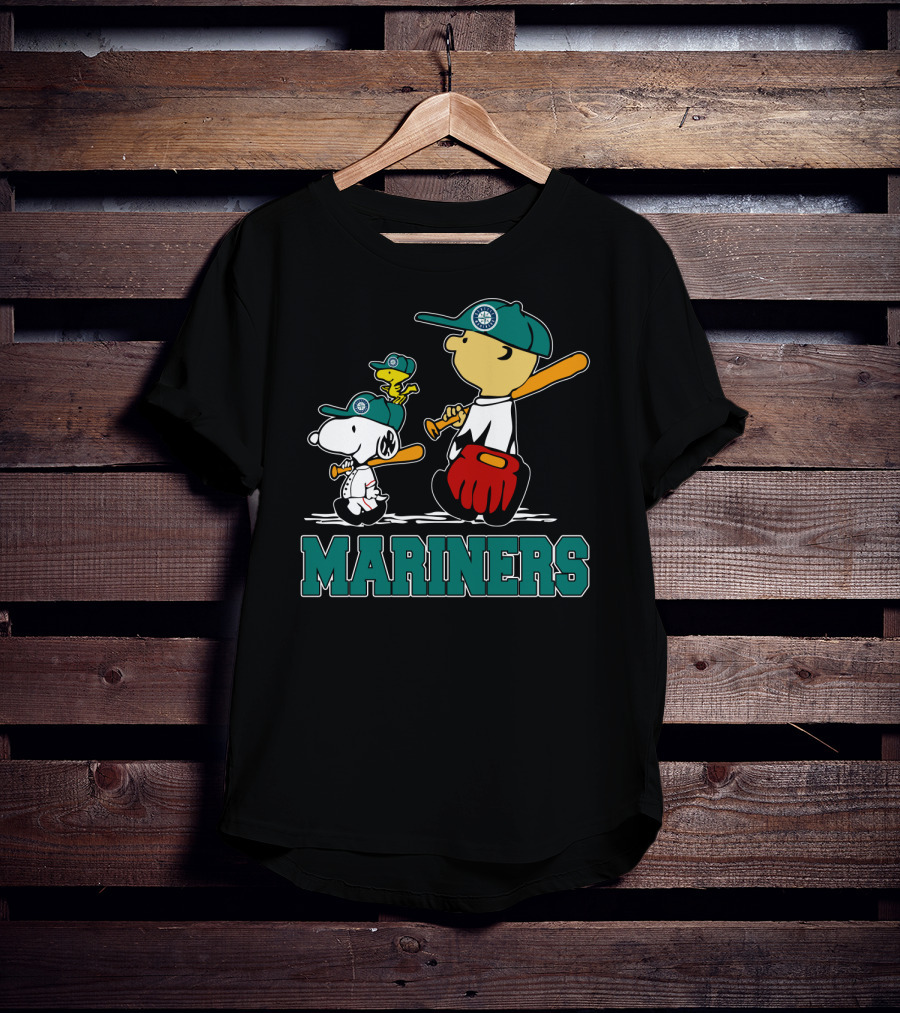 Snoopy Woodstock And Seattle Mariners Peanuts Baseball T-Shirt
