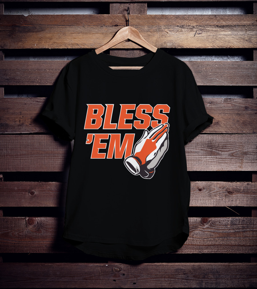 BLESS 'EM Praying Hands In Bold Orange And Black T-Shirt