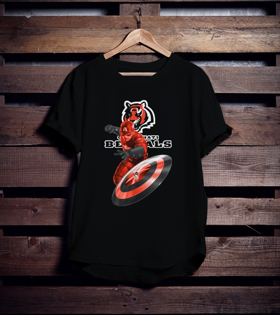 Cincinnati Bengals Marvel Captain America Shield Football Hero T-Shirt
