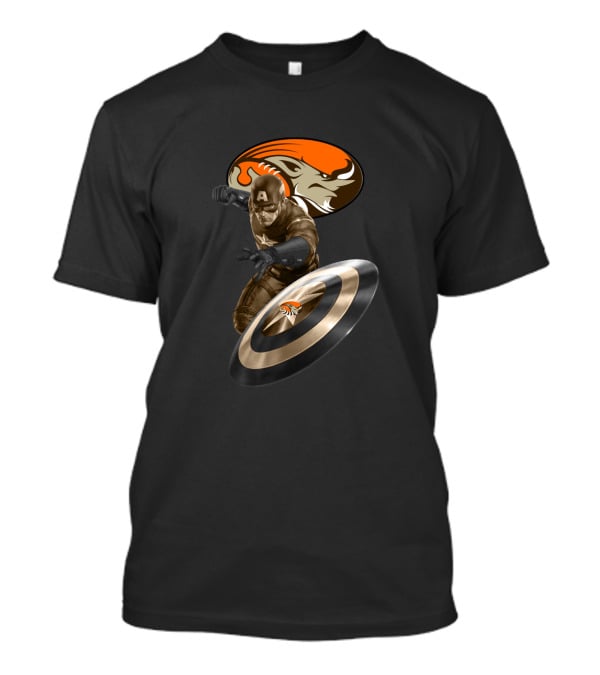 Cleveland Browns Captain America Browns Logo Shield T-Shirt