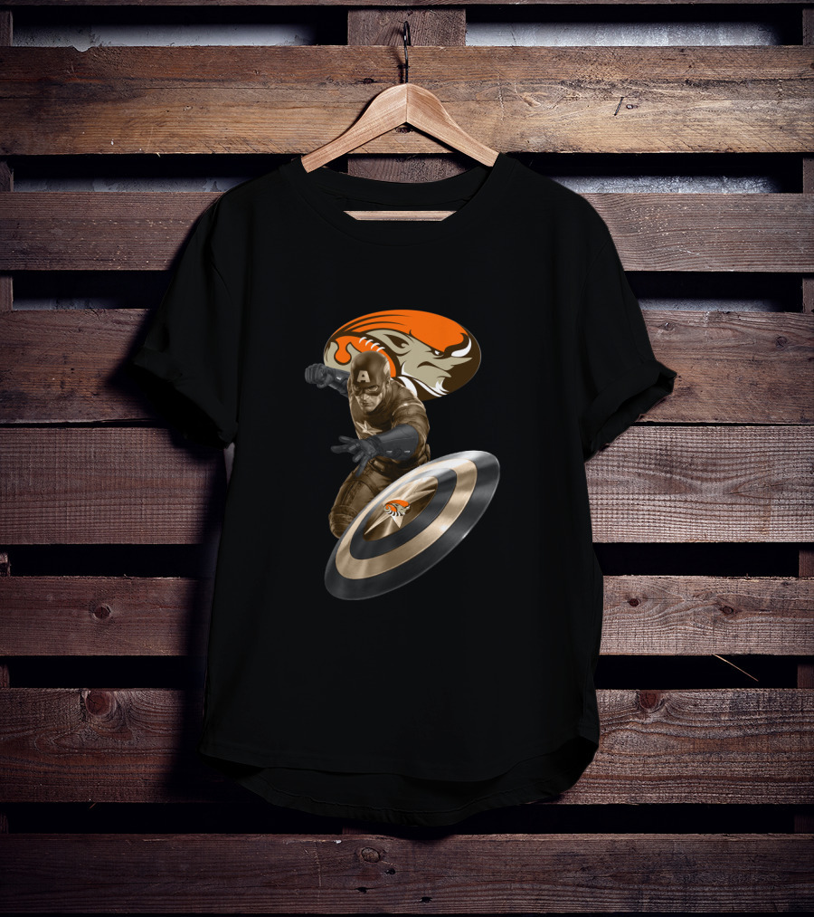 Cleveland Browns Captain America Browns Logo Shield T-Shirt