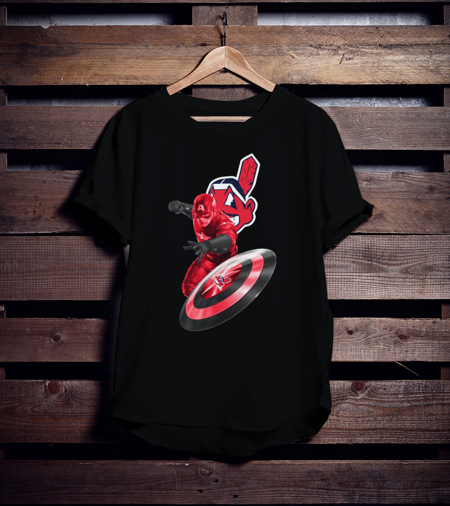 Cleveland Indians And Captain America Crossover With Shield And Iconic Feather T-Shirt