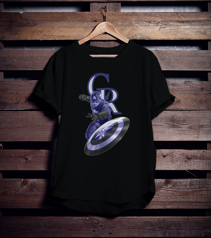 Colorado Rockies Captain America Shield Throwing Action T-Shirt