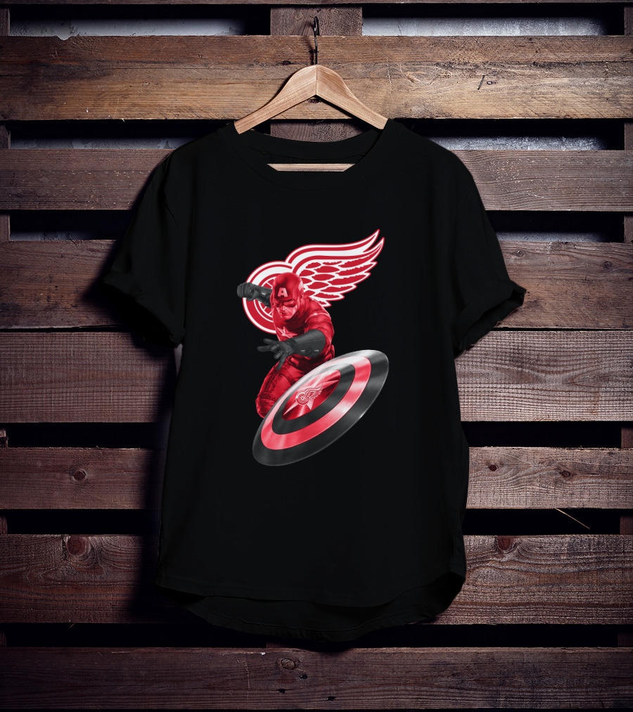 Detroit Red Wings Featuring Marvel's Captain America In Iconic Shield Pose T-Shirt