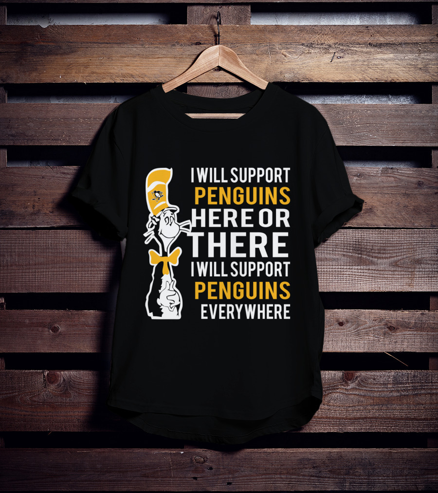 Pittsburgh Penguins Dr Seuss Cat Support Penguins Here There Everywhere T-Shirt
