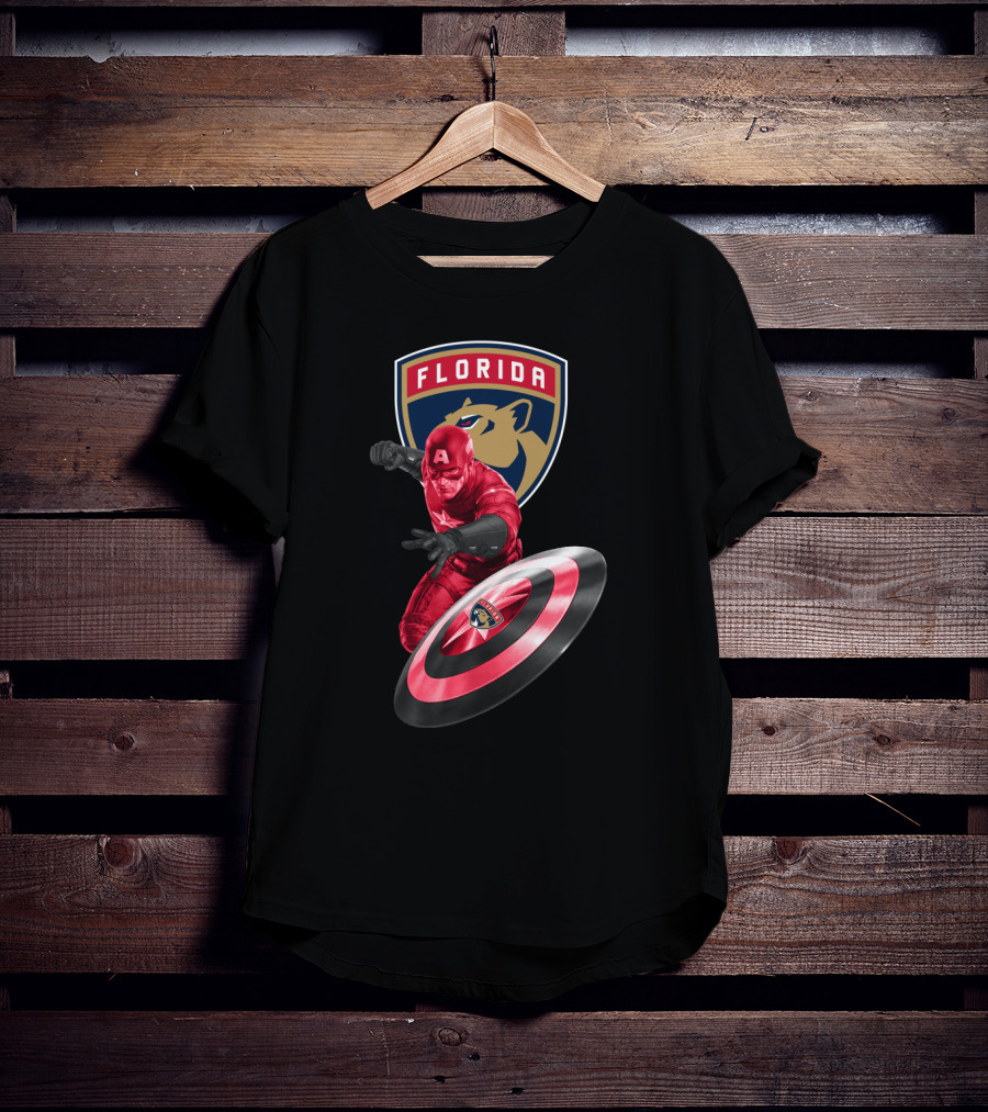 Florida Panthers Hockey Team Meets Captain America Superhero Crossover T-Shirt