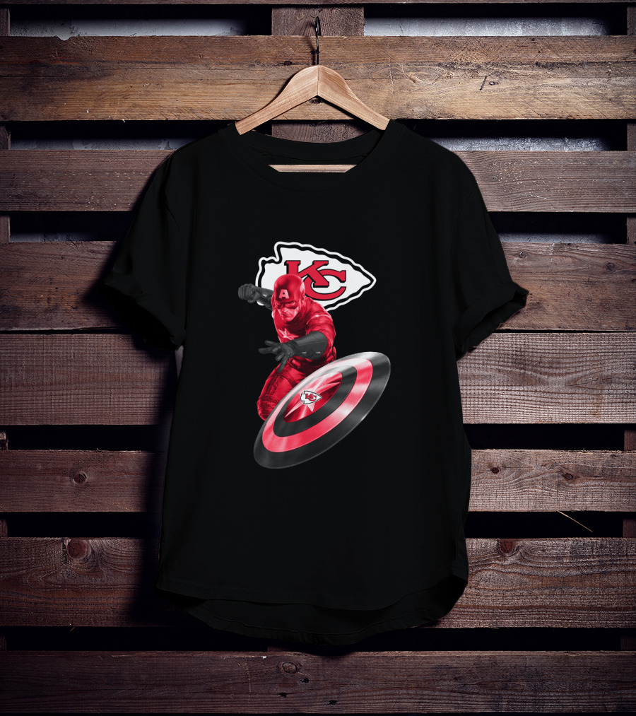 Kansas City Chiefs Captain America Crossover With Logo And Shield T-Shirt