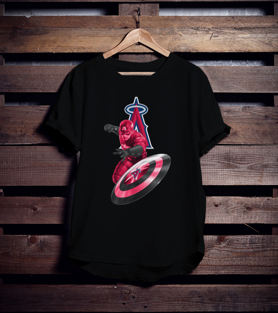Los Angeles Angels Captain America Crossover With Shield And Halo Insignia T-Shirt