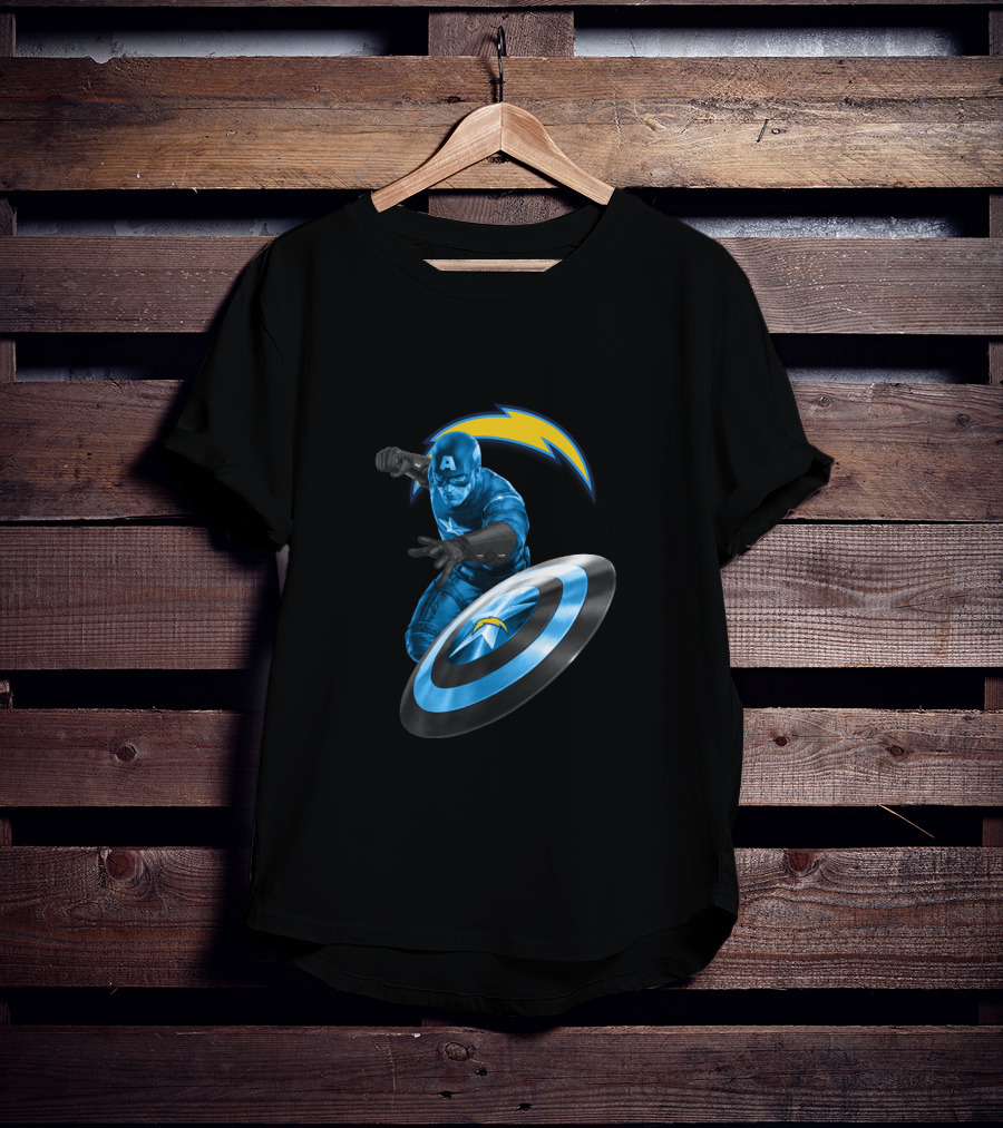 Los Angeles Chargers Captain America Crossover With Shield T-Shirt