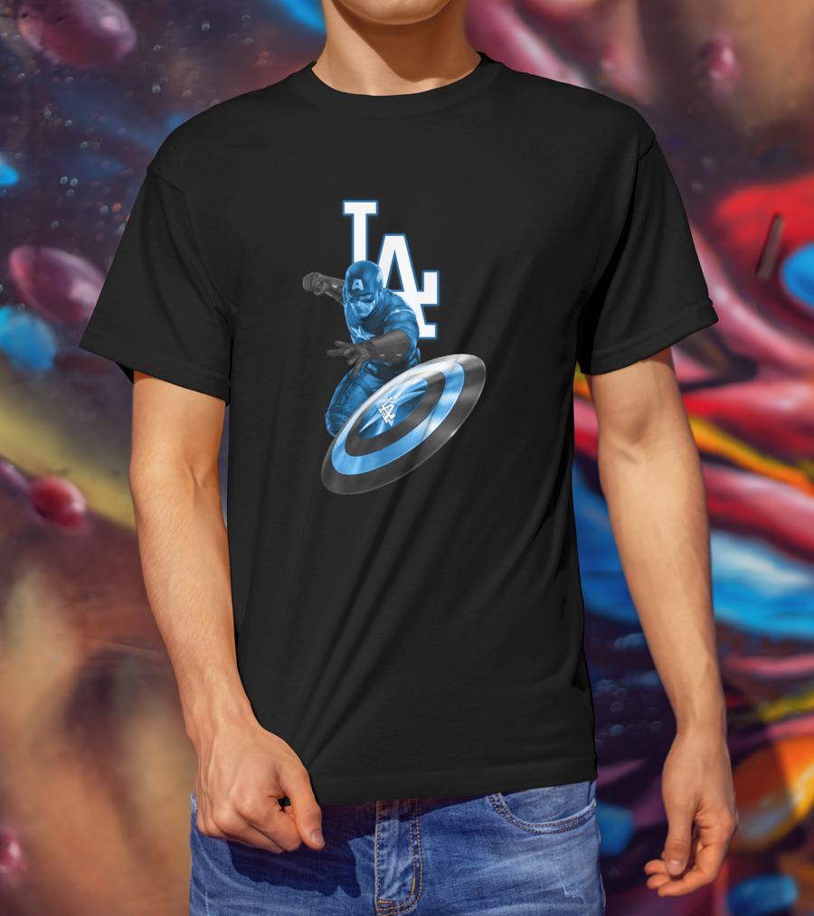 LA Dodgers Captain America Logo Collaboration With Shield T-Shirt