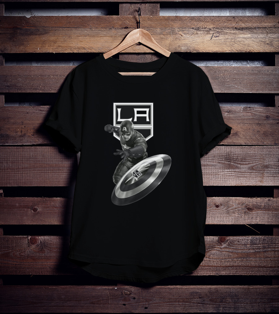 Los Angeles Kings Hockey Logo With Captain America Shield T-Shirt