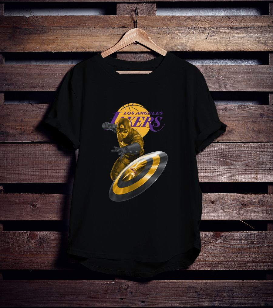 Los Angeles Lakers Captain America Shield Crossover T-Shirt