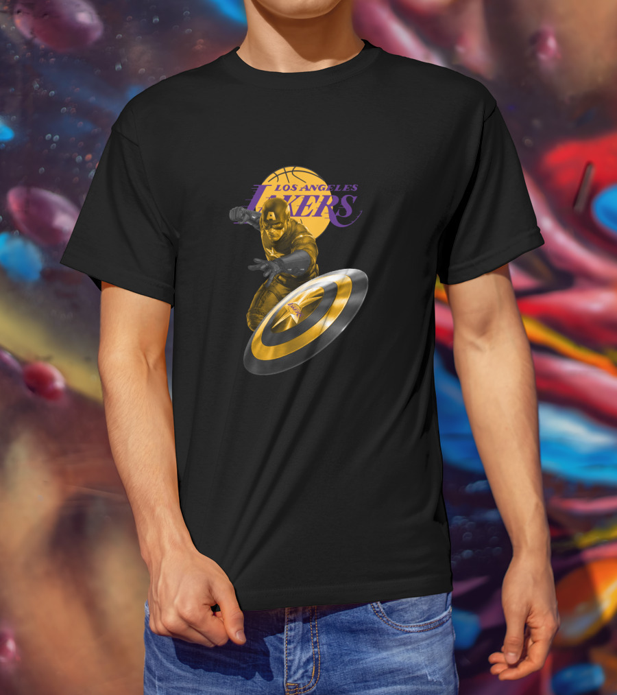 Los Angeles Lakers Captain America Shield Crossover T-Shirt