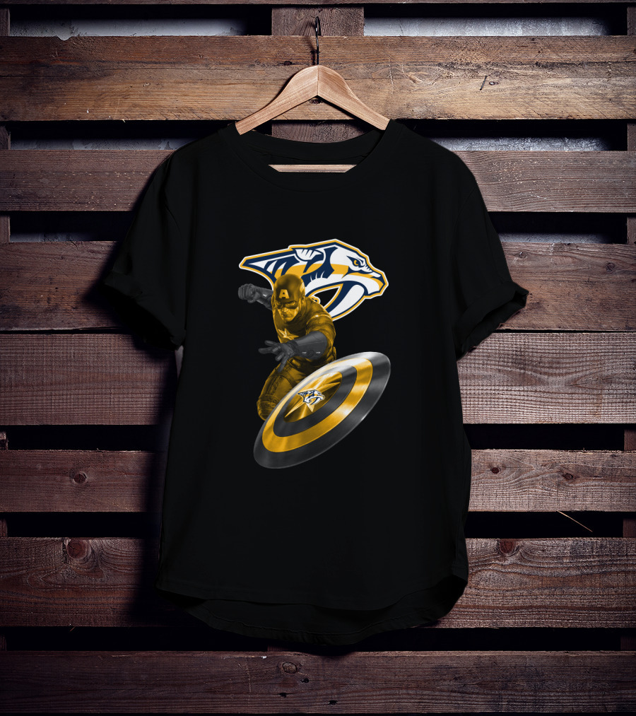 Nashville Predators Captain America Crossover With Logo And Shield T-Shirt