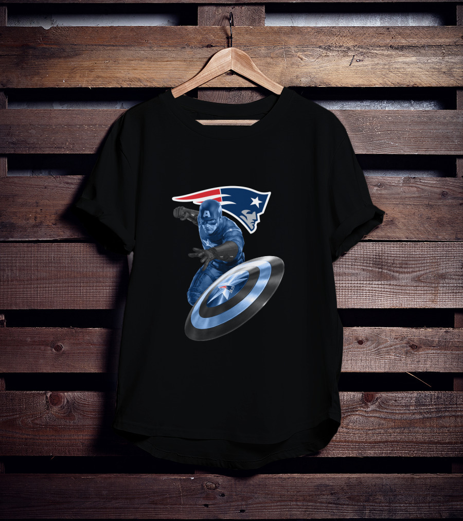 New England Patriots Captain America Crossover Shield T-Shirt