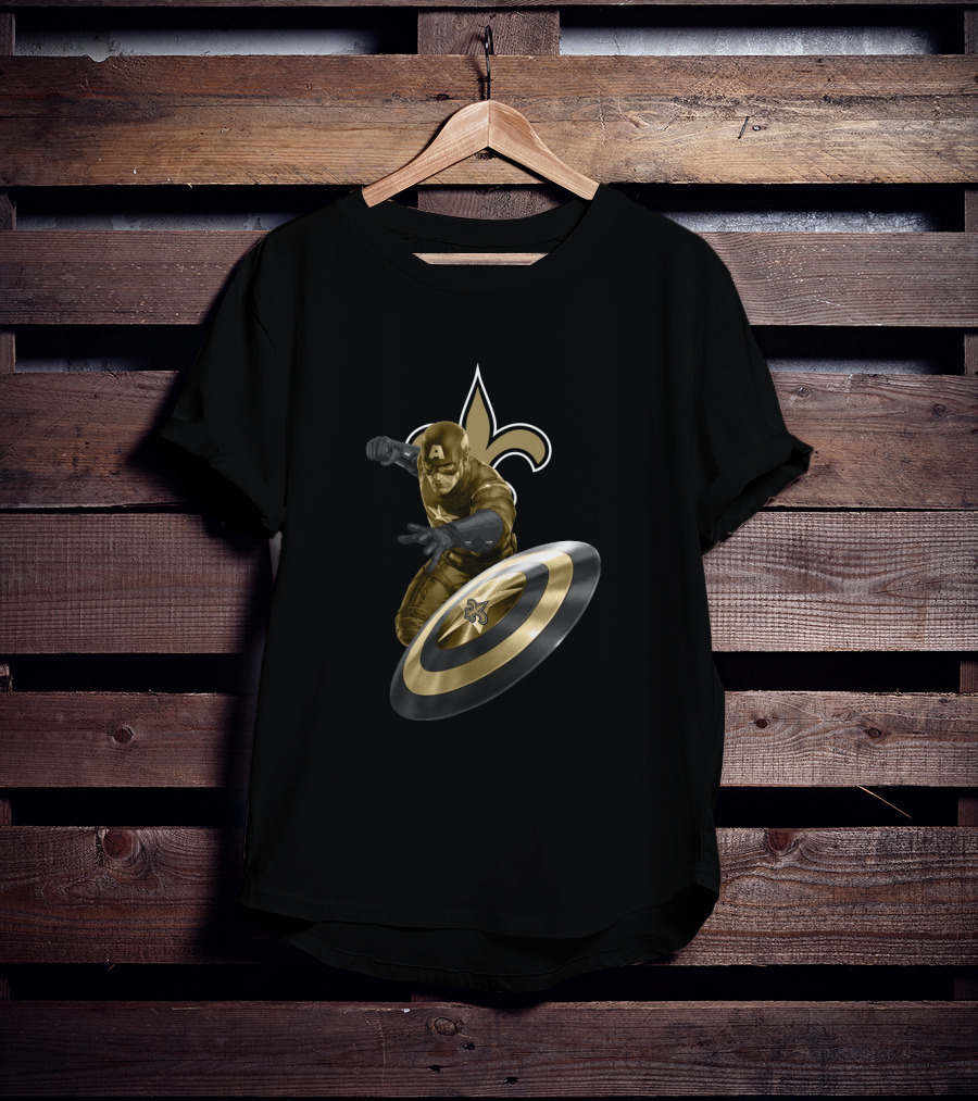 Captain America New Orleans Saints Nfl Fleur-De-Lis Shield Heroic Crossover T-Shirt