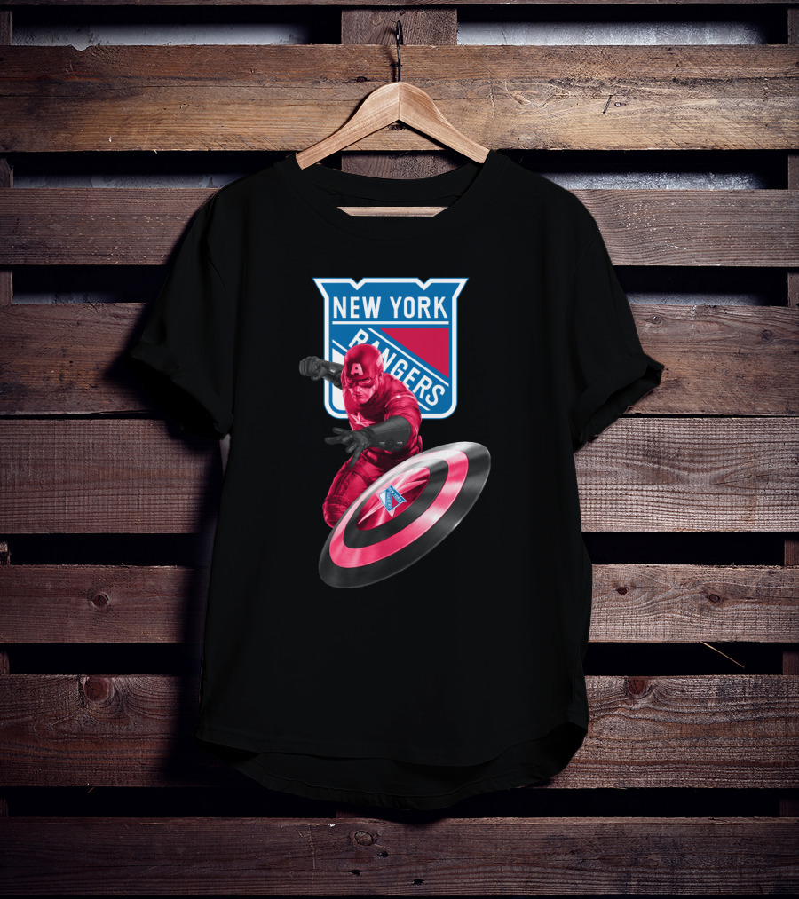 New York Rangers Captain America Crossover With Shield T-Shirt