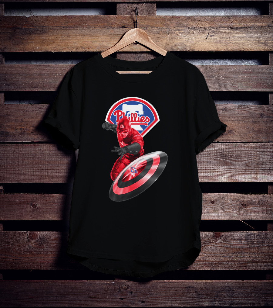 Philadelphia Phillies Marvel Collaboration Featuring Captain America Icon And Shield T-Shirt