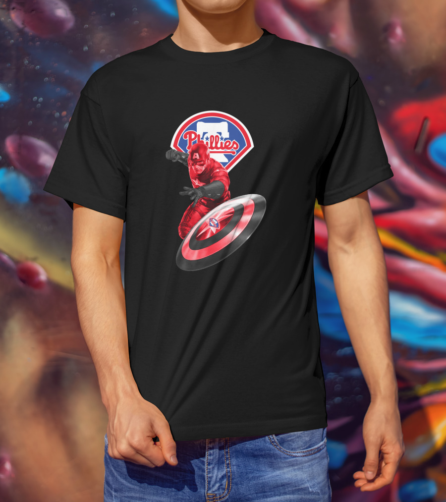 Philadelphia Phillies Marvel Collaboration Featuring Captain America Icon And Shield T-Shirt