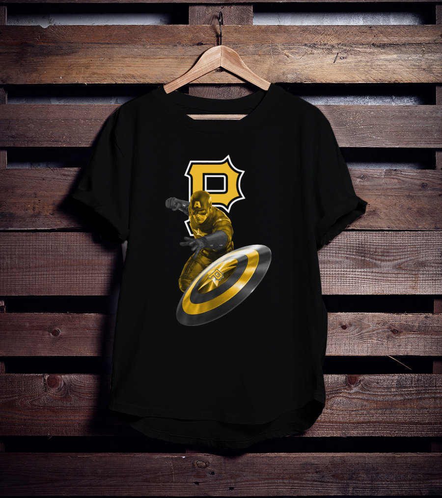 Pittsburgh Pirates Captain America Crossover With Shield And Iconic P T-Shirt