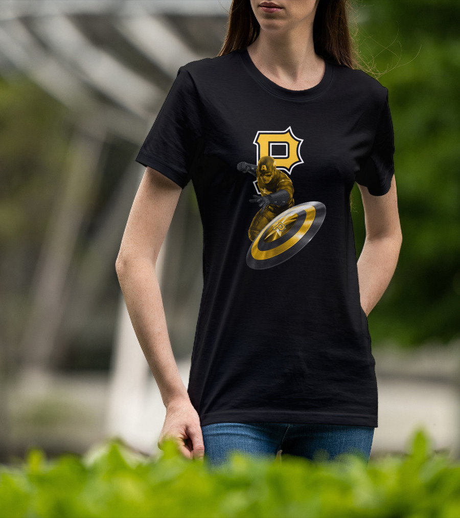 Pittsburgh Pirates Captain America Crossover With Shield And Iconic P T-Shirt