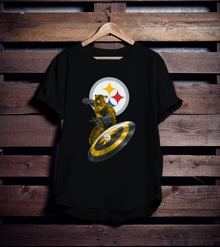 Pittsburgh Steelers Captain America Shield Iconic Mashup T-Shirt