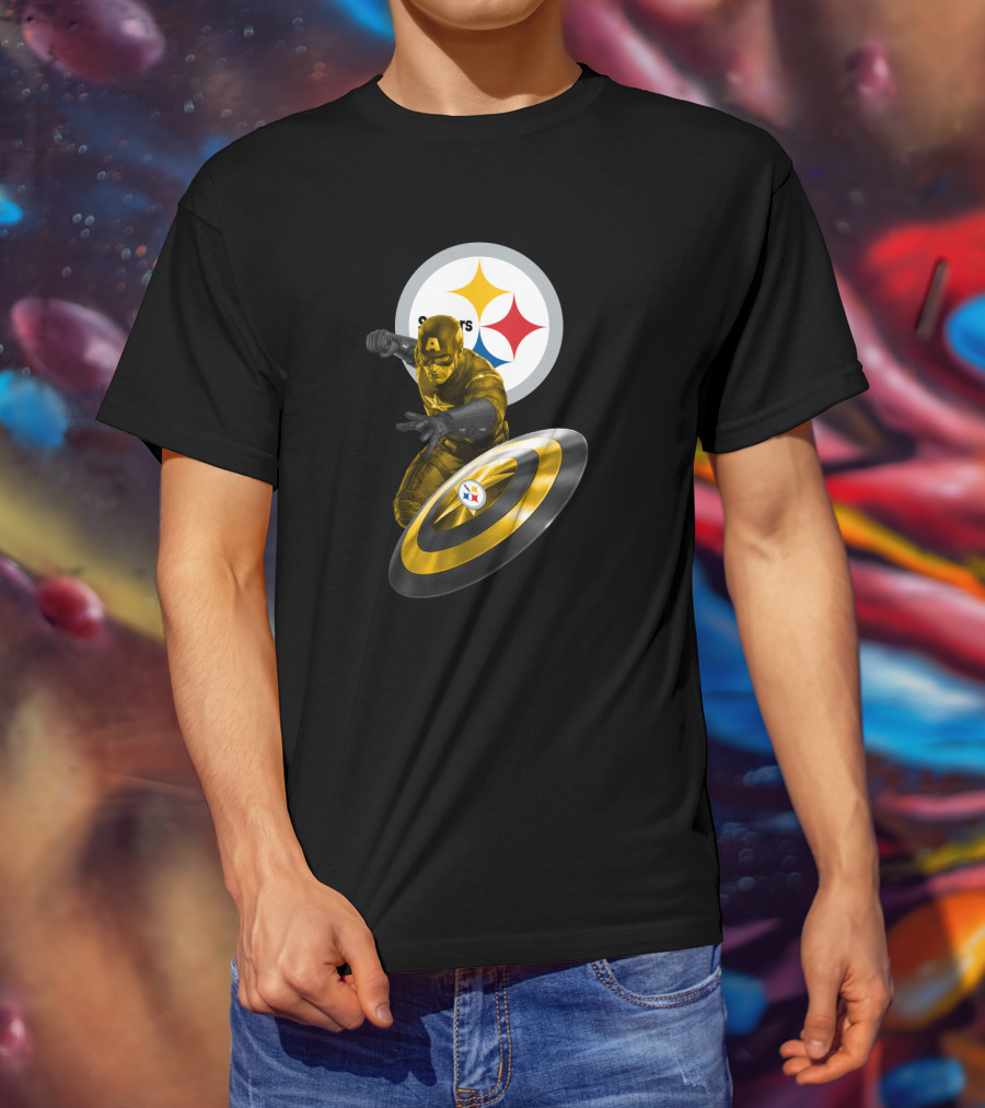 Pittsburgh Steelers Captain America Shield Iconic Mashup T-Shirt