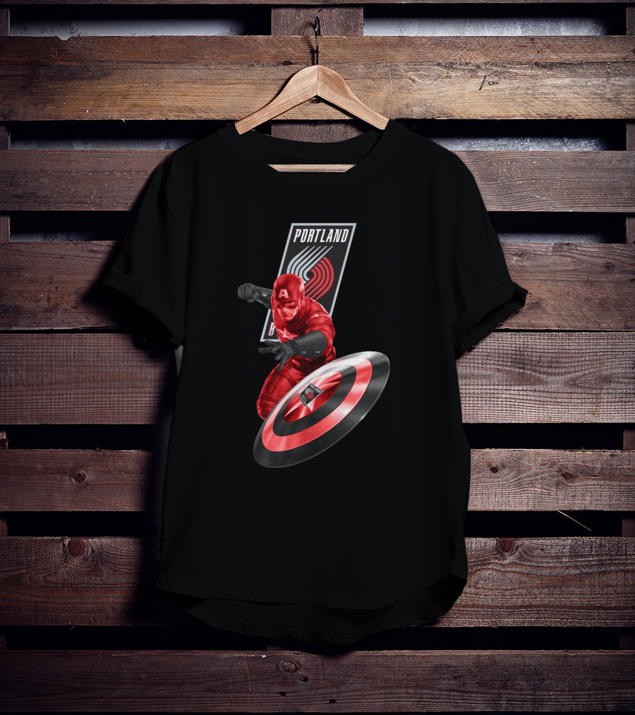 Portland Trail Blazers Captain America Shield Hero T-Shirt