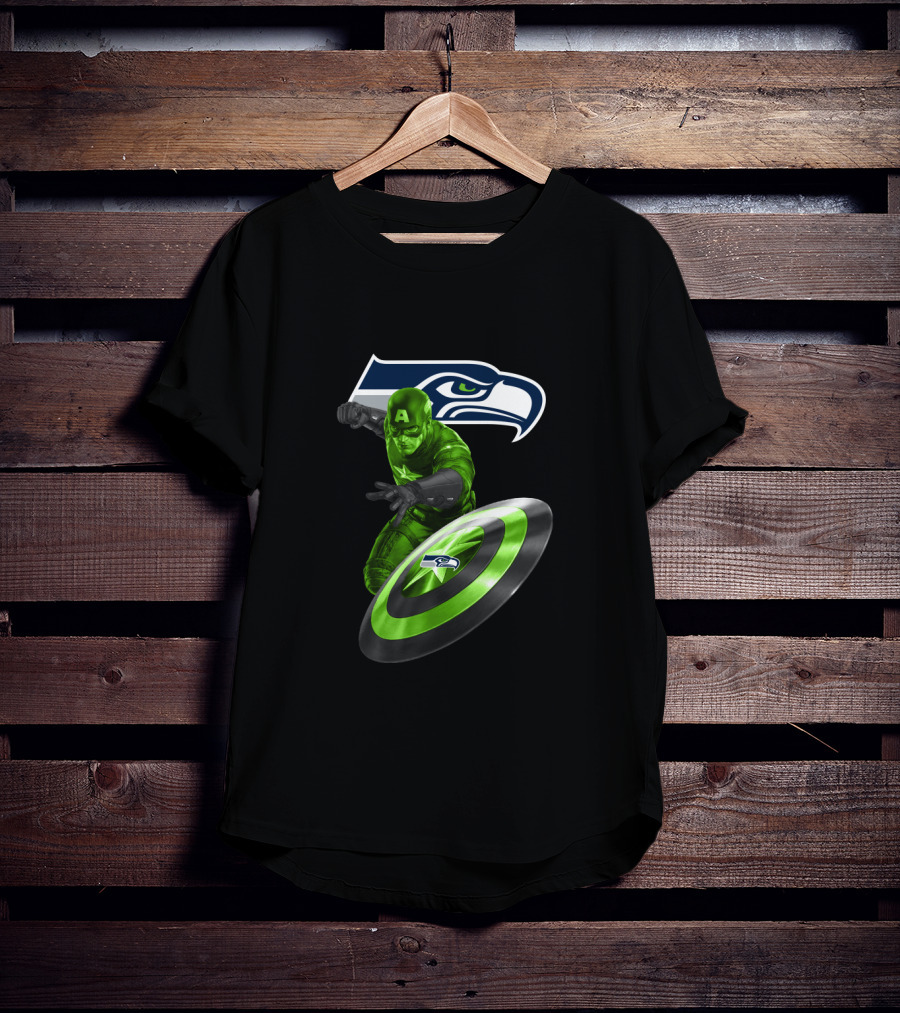 Seattle Seahawks Captain America Shield Crossover T-Shirt