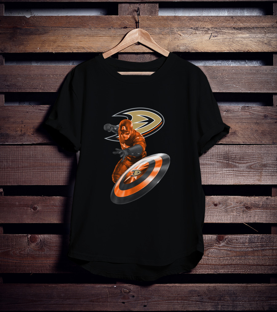 Anaheim Ducks And Captain America Enthusiasts Unite With Marvel Heroic Hockey T-Shirt
